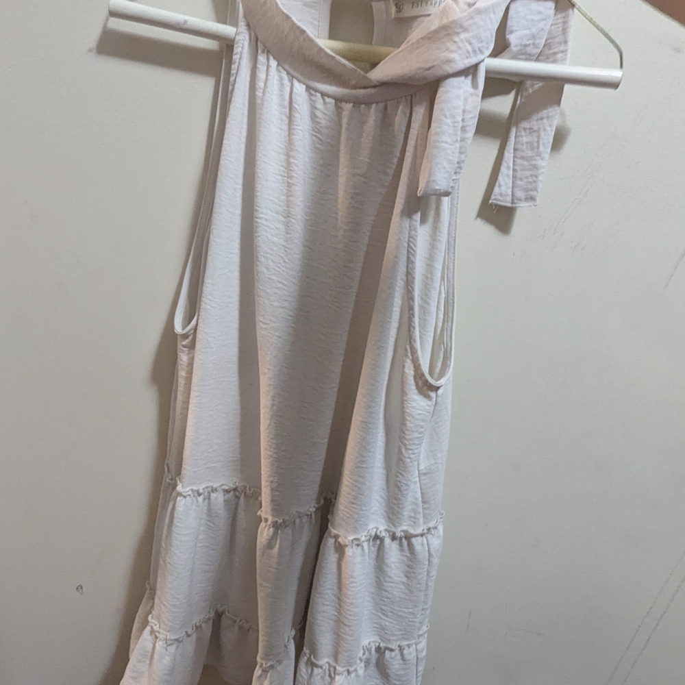 White Ruffled Tiered Sleeveless Cowl Neck Blouse